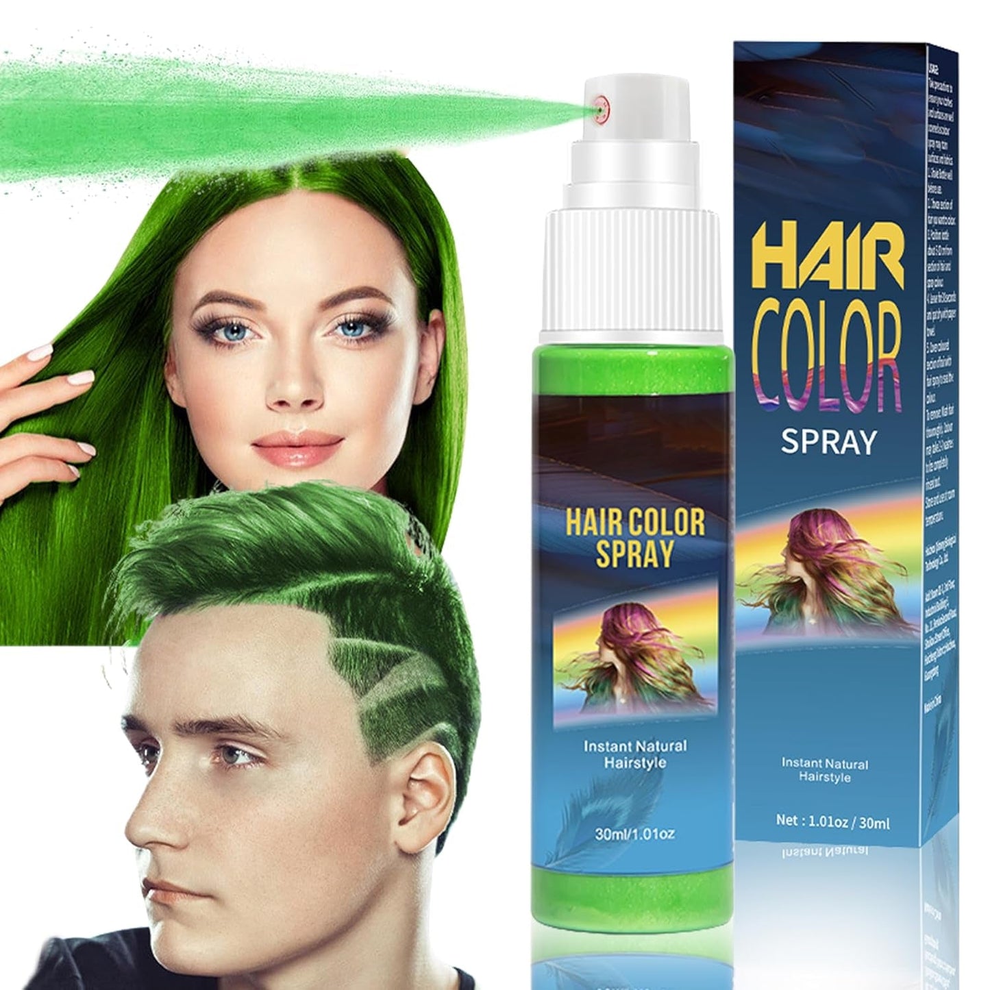 Barva ve spreji na vlasy - 30 ml Dočasná zelená barva na vlasy ve spreji, přírodní barva na vlasy Dočasná barva na vlasy ve spreji, smývatelná barva na vlasy pro party Cosplay Halloween (zelená) barva na vlasy Naty Shop zelená