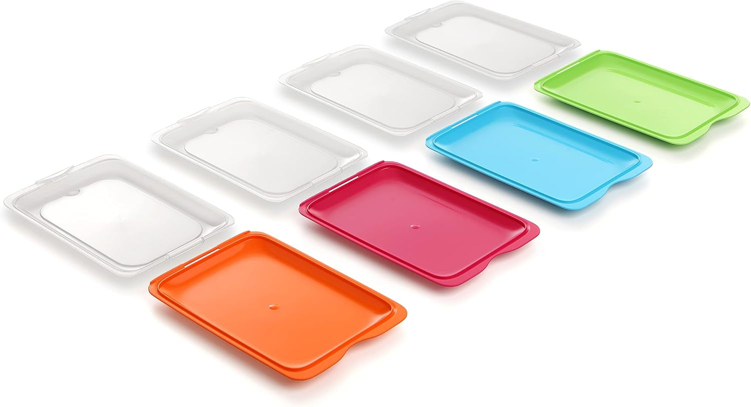 Sada 4 krabic TATAY Fresh Slicer Box, bez BPA, opakovaně použitelné, stohovatelné, do myčky a MWO, náhodné barvy. Rozměry 17 cm x 3,2 cm x 25,2 cm Naty Shop boxy na skladování potravin