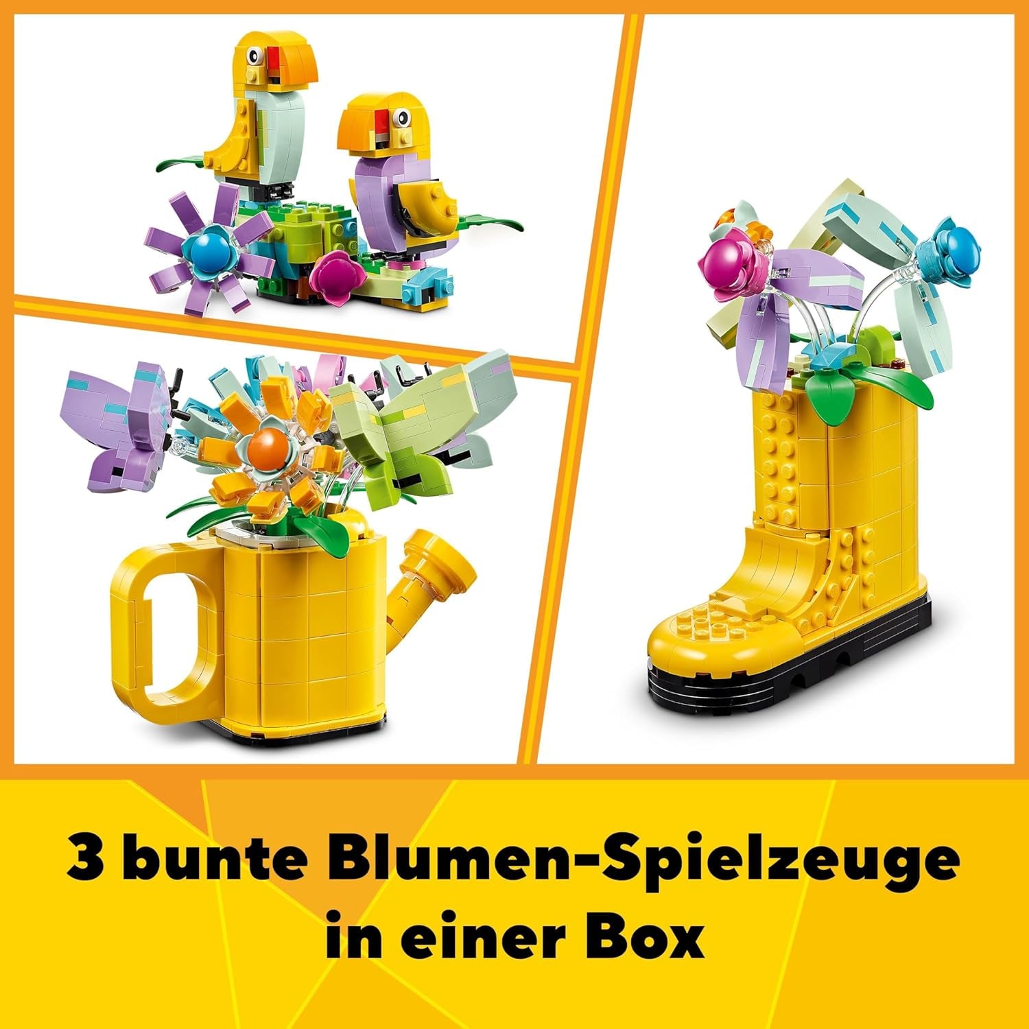 LEGO Creator 3v1 sada kropení květin, dekorace do dětského pokoje, Postavte si zavlažovač s kyticí květin, gumovými holínkami nebo 2 ptáčky, kreativní dárek pro dívky a chlapce 8 let 31149 Stavebnice Besuche den LEGO-Store