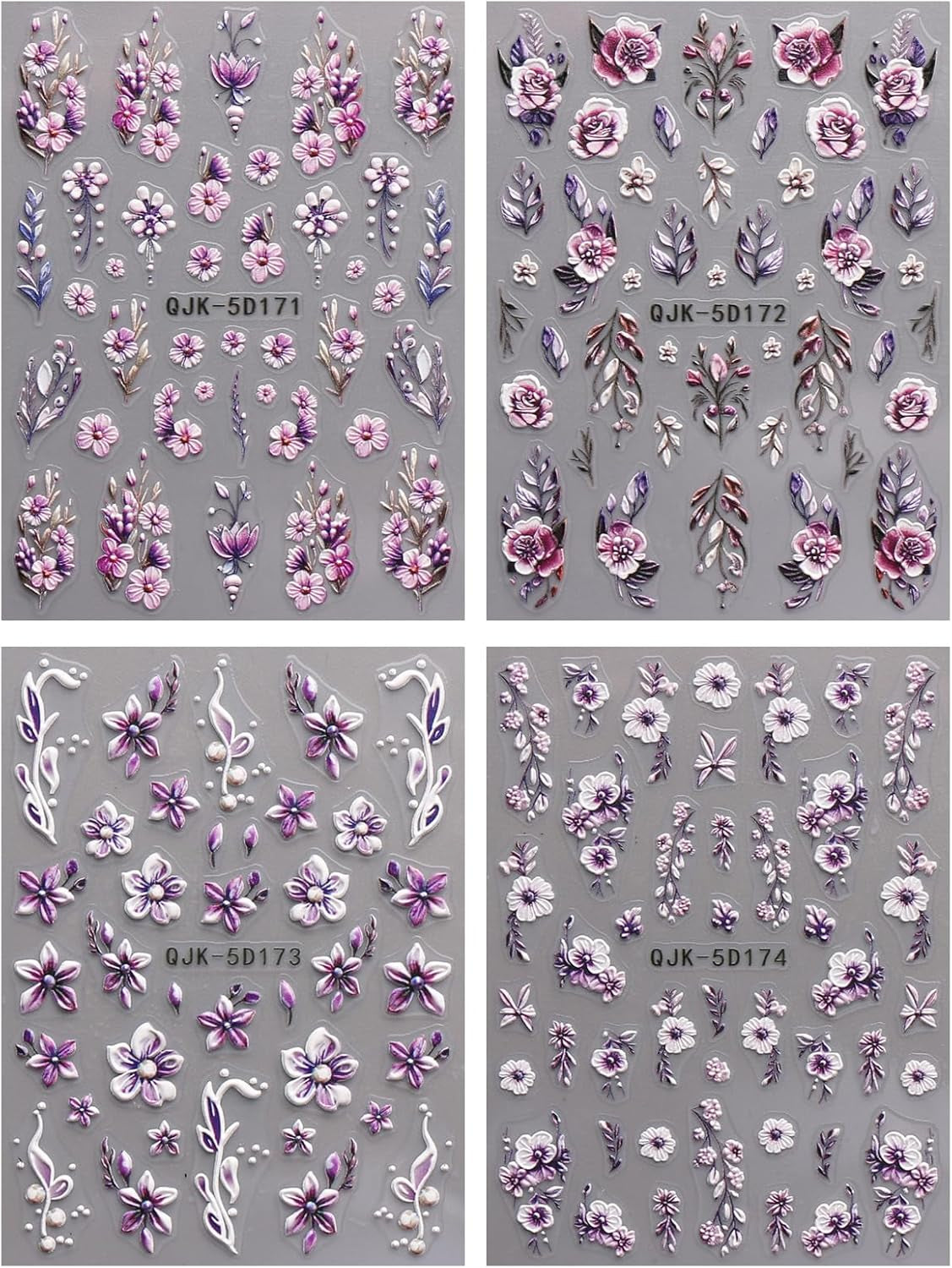 JMEOWIO 3D Nálepka na nehty Blumen Nálepka na nehty Selbstklebend Nagelaufkleber 5D Stereoskopické jarní letní dekorace Nageldesign Zubehör 4 Blatt