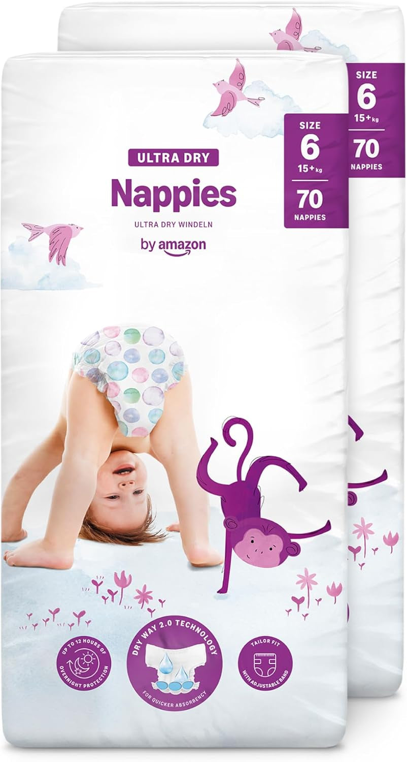 Ultra suché plenky Amazon, velikost 1 (2–5 kg) – měsíční krabička, bílá, počet 96 (2 balení po 48) (dříve značka Mama Bear, identický produkt)