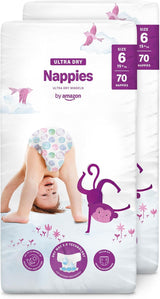 Ultra suché plenky Amazon, velikost 3 (4-9 kg) – měsíční krabička, bílá, počet 172 (2 balení po 86) (dříve Mama Bear, identický produkt)