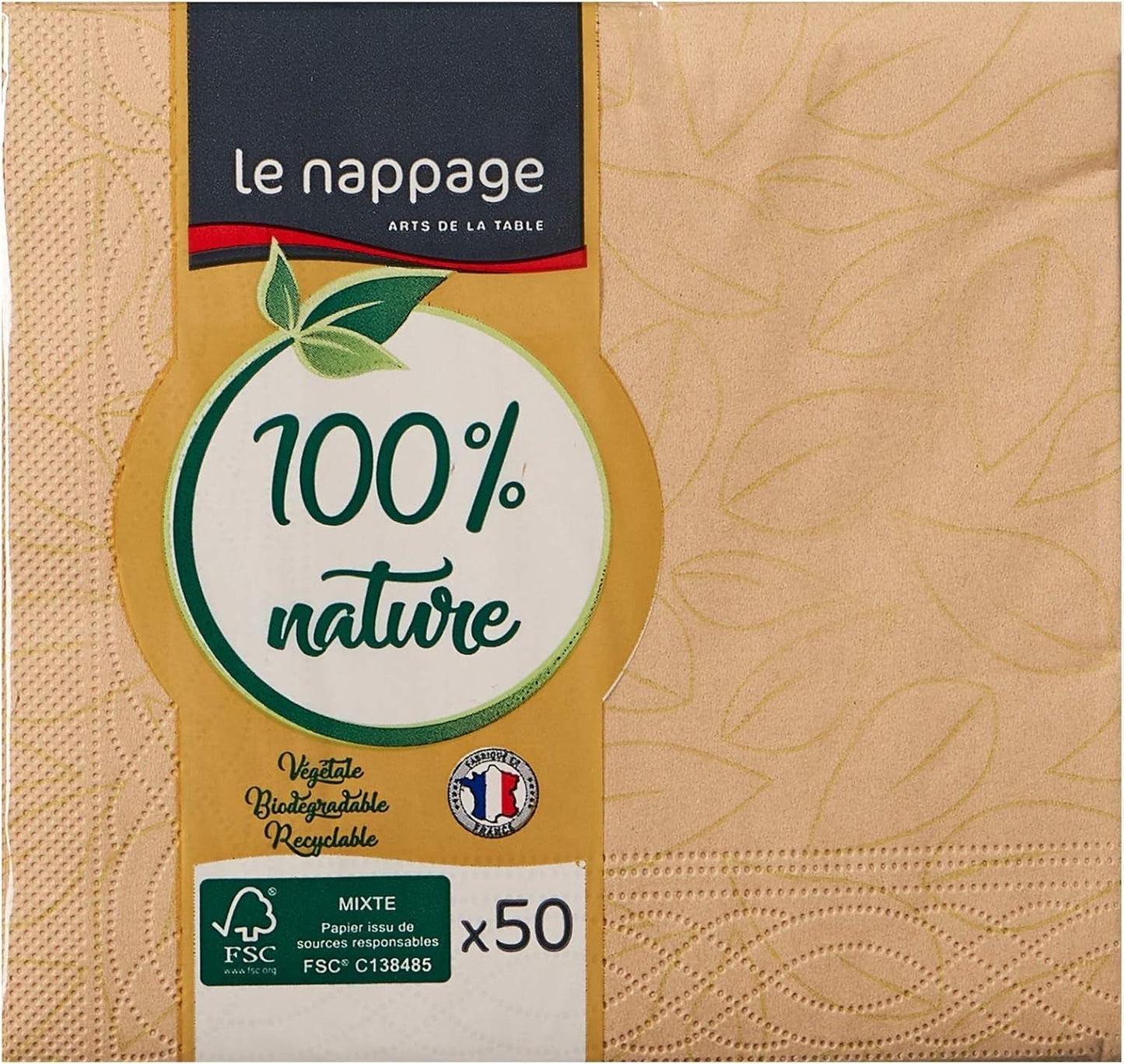 Le Napage 50 bavlněné ubrousky 25 X 25 cm, 3 vrstvy, FSC bílé