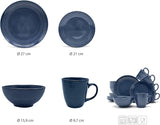ECHTWERK "Alicia" 16dílná sada vintage kombinovaného nádobí Moderní design pro 4 osoby Elegantní tmavě modrá sada nádobí z kameniny se 4 talíři 4 postranními talíři 4 misky 4 šálky na čaj