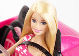 Panenka Barbie a růžový třpytivý kabriolet, realistické pneumatiky, logo, hračka pro děti od 3 let, DJR55