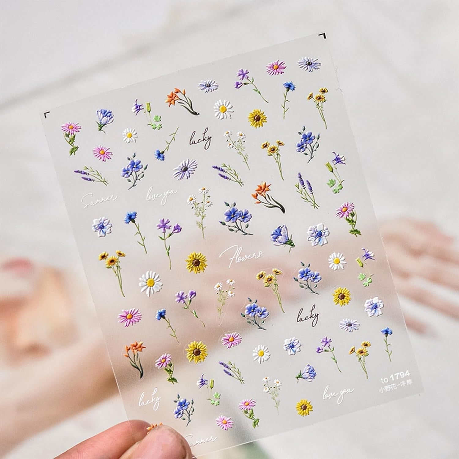 JMEOWIO 3D Nálepka na nehty Bunte Blumen Nálepka na nehty Selbstklebend Nagelaufkleber 5D Stereoskopisch Frühlings Letní Blumen Dekorace Nageldesign Zubehör 2 Blatt
