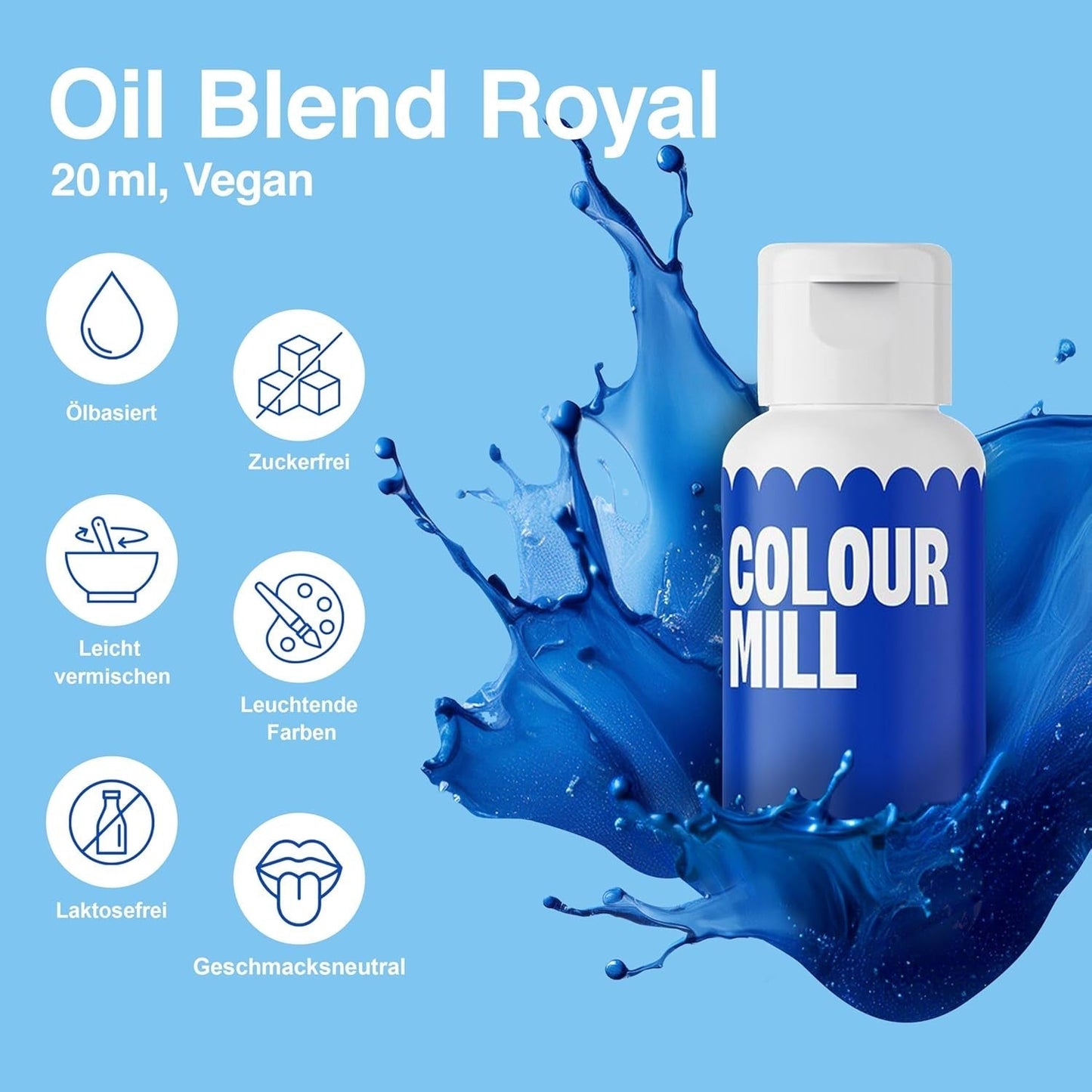 Color Mill Liquid Food Coloring Set - 5 x 20 ml na olejové bázi (černá, růžová, fialová, červená a modrá) - odolná proti UV záření - ideální na pečení a jako poleva na dorty, muffiny a ozdoby dortů