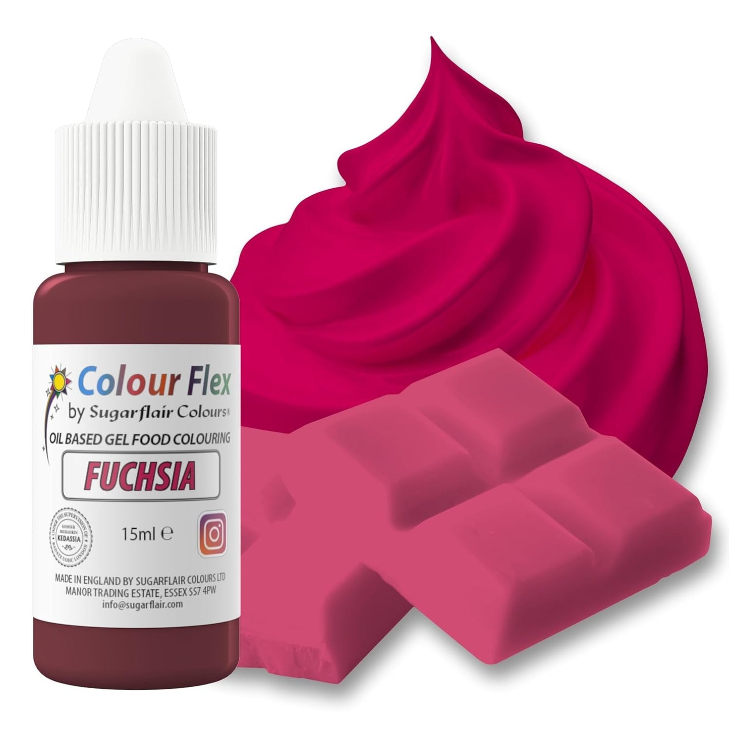 Sugarflair Colourflex Fuchsiové potravinářské barvivo na olejové bázi, vysoce koncentrované tekuté potravinářské barvivo, potravinářské barvivo pro máslový krém, čokoládu, těsto, fondán, polevu a další - 15 ml