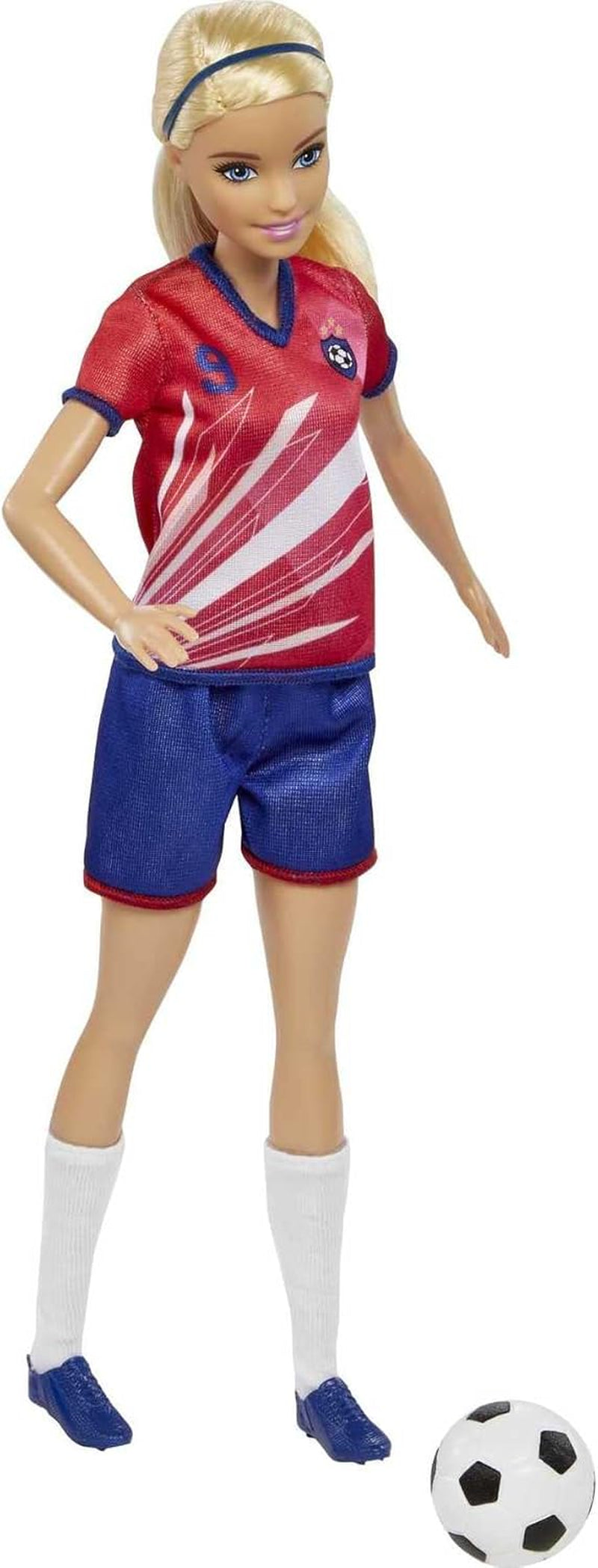 Série Barbie You Can Be Anything, Fotbalista, Blond vlasy Fotbalista, Červený a Modrý dres, Míč, Příslušenství, Včetně panenky, Dárek na 3 roky a více, HCN17
