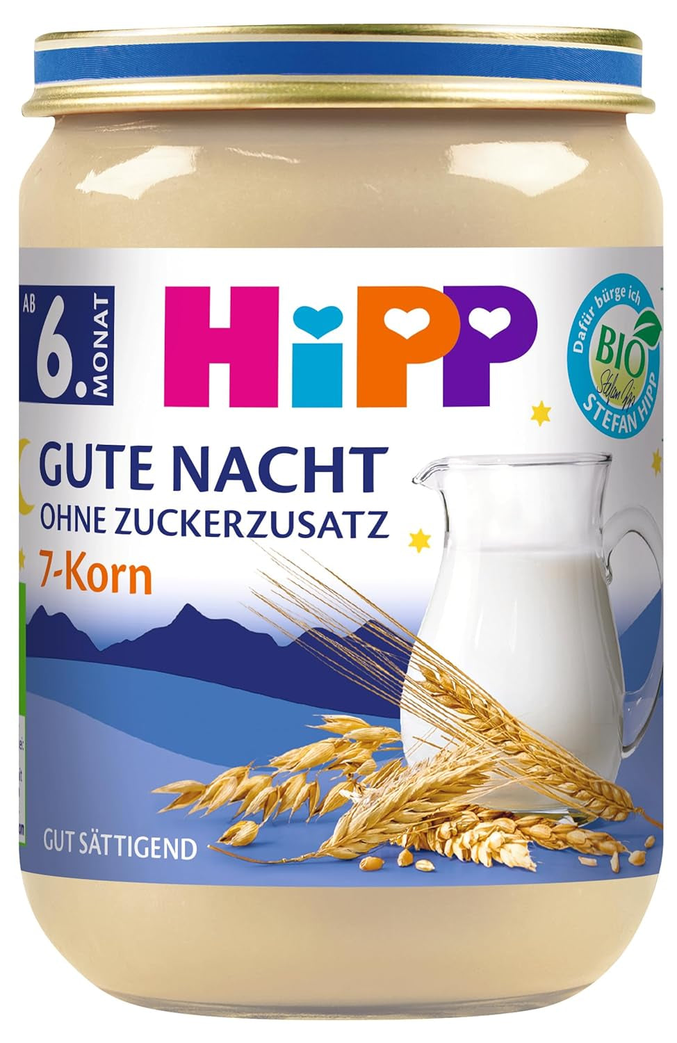 HiPP Bio Good Night se 7 cereáliemi (6 x 190 g), dětská výživa od 6 měsíců, bez přidaného cukru, velmi sytí, nejlepší bio kvalita