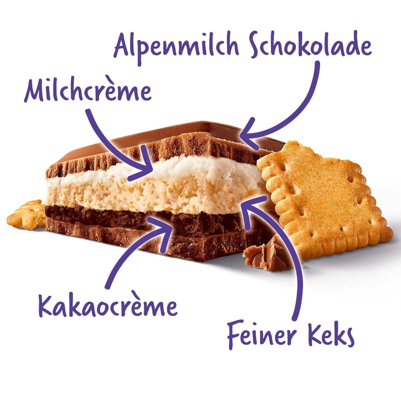 Milka Mmax Čokoláda a sušenky – Čokoláda z alpského mléka s mléčnou krémovou náplní a křupavými kousky sušenek – 300g