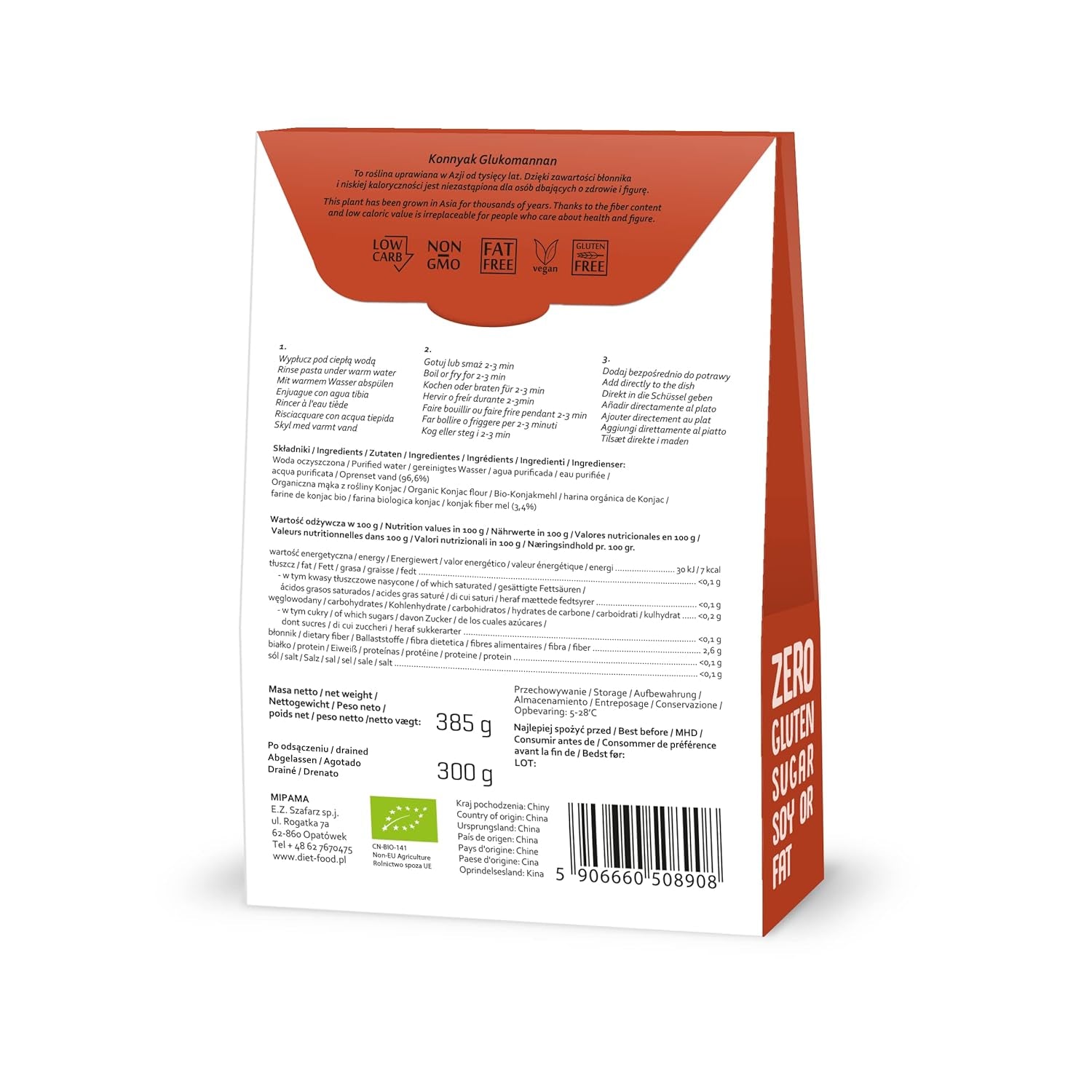 Fettuccine Konjac Noodles Bio Shirataki Diet-Food - 300 g, nízkosacharidové, bez cukru, keto, veganské, nízkokalorické, bez lepku a bez vajec, vyrobené z konjacové mouky