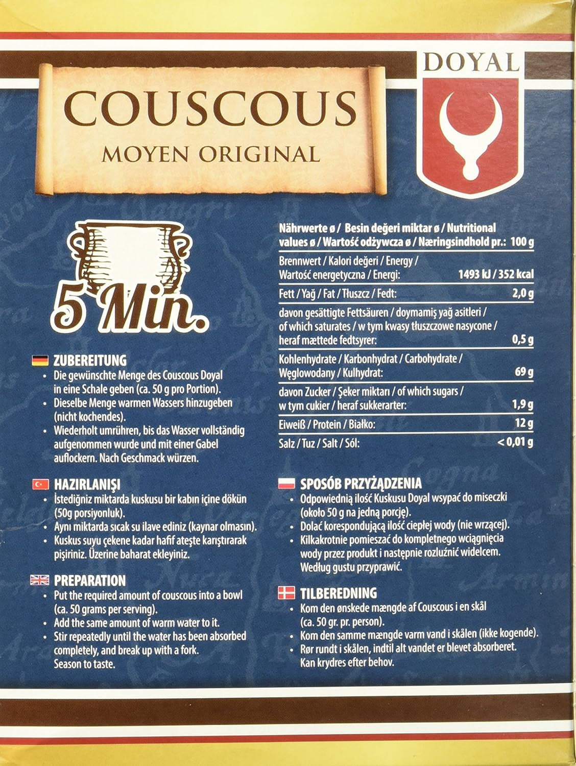 Kuskus – Lehký a nadýchaný kuskus s lehkou oříškovou příchutí – Typická severoafrická specialita – 1 x 500g