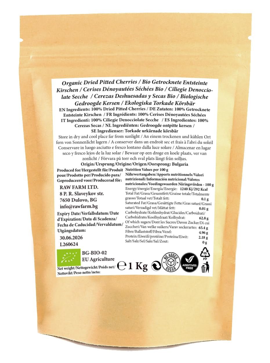 1 kg sušených bio třešní, bez pecek, bez přísad, sladidel a konzervantů Dehydrované produkty Naty Shop