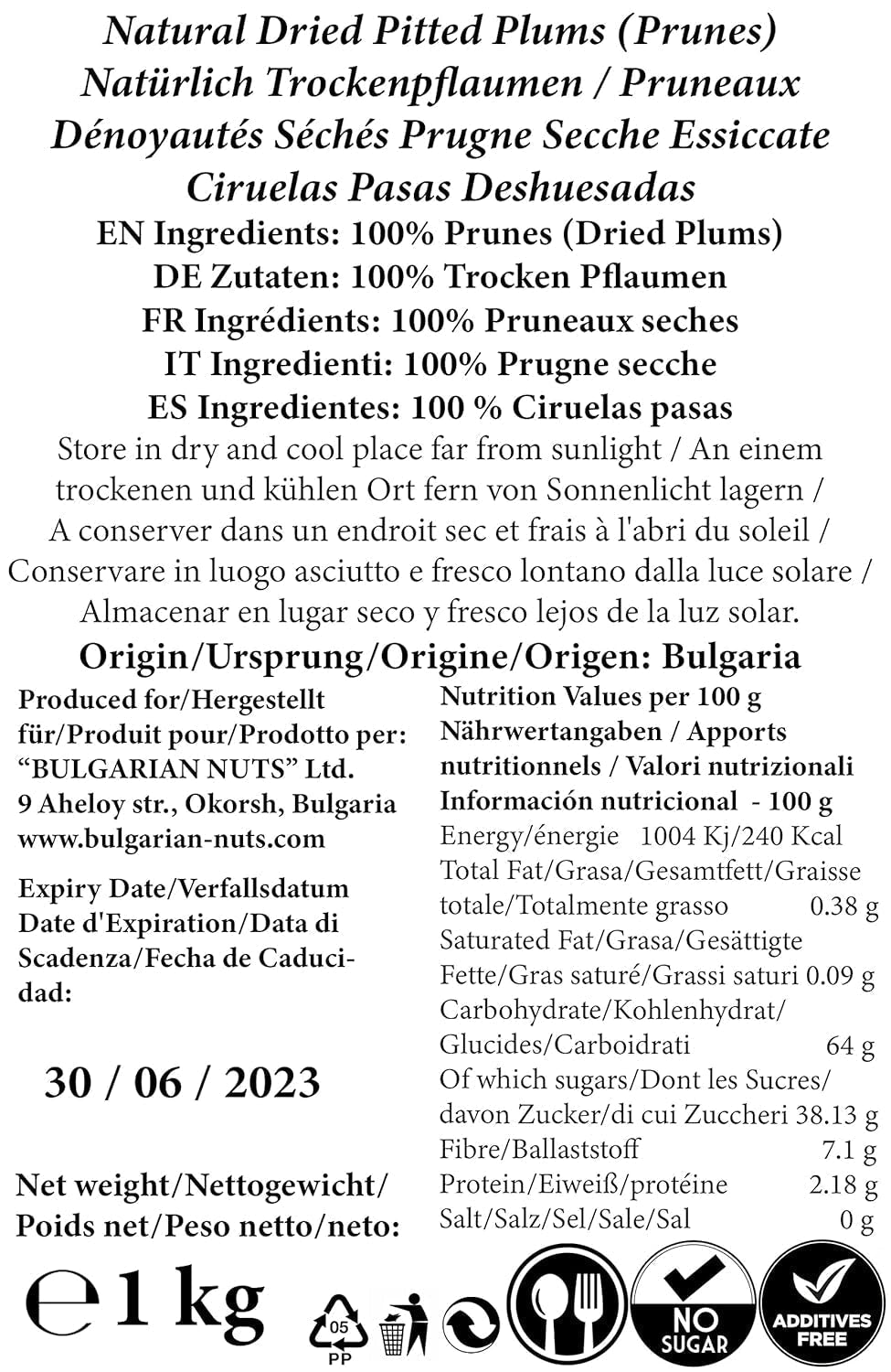 1 kg Přírodně sušené švestky, bez pecek, bez přísad, bez cukru, bez sladidel, nic umělého, z bulharských ovocných zahrad Dehydrované produkty Naty Shop