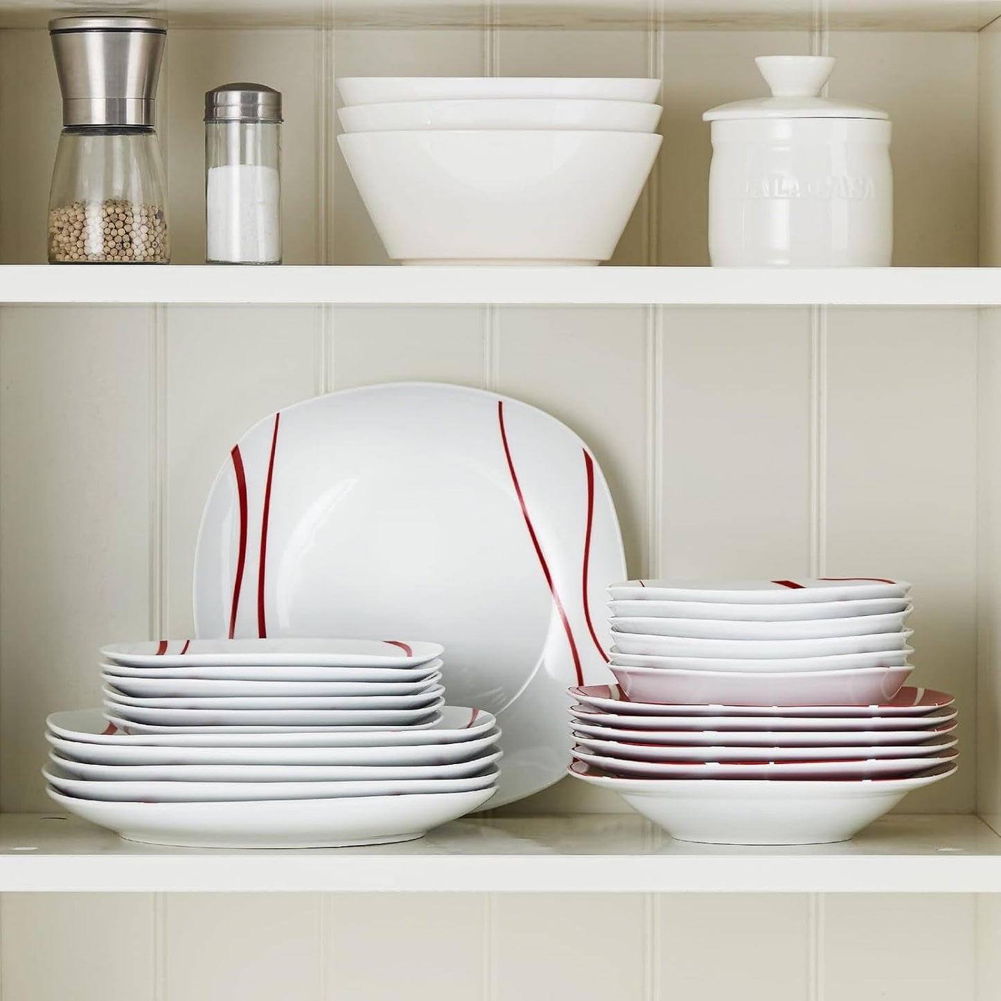 Sada nádobí MALACASA pro 6 kusů, sada porcelánového nádobí Felisa 24 kusů, moderní sada nádobí se 6 talíři, dezertními talíři, talíři a miskami Suma, ideální pro Vánoce a každodenní použití