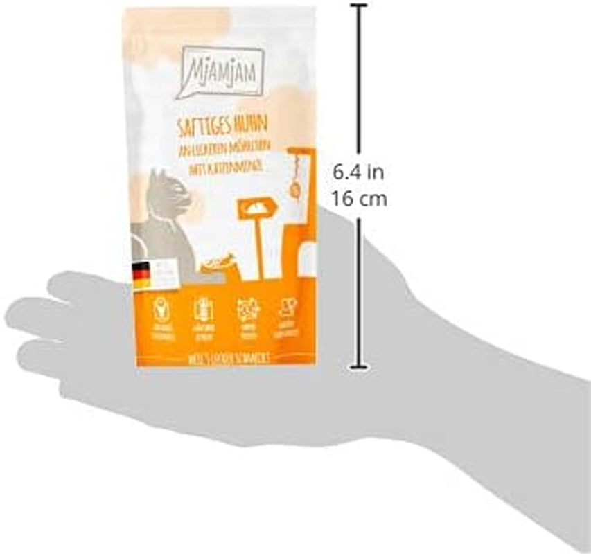 MjAMjAM - prémiové mokré krmivo pro kočky - stlačitelná kapsička - šťavnaté kuře s lahodnou mrkví 12 balení (12 x 125 g) bez obilovin s extra masem