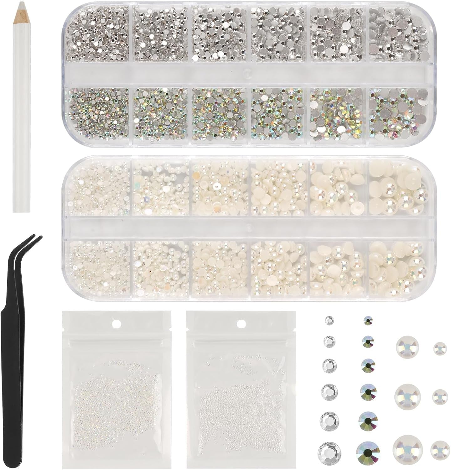 5820 Stück Strasssteine ​​​​Nägel, Glitzersteine ​​Nägel Und Halbrunde Perlen, AB Kristall Rhinestones, Flatback Nagel Steine ​​​​Mit Pinzette Und Stift Für Nagel/Diy (Mehrere Größen Und Farben)