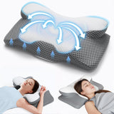 Polštář na krk 2 v 1, polštář z paměťové pěny, ergonomický ortopedický polštář, 2 výšky na spaní, polštář na podporu krku na stranu / záda / břicho Krční ortopedické polštáře Naty Shop Grey