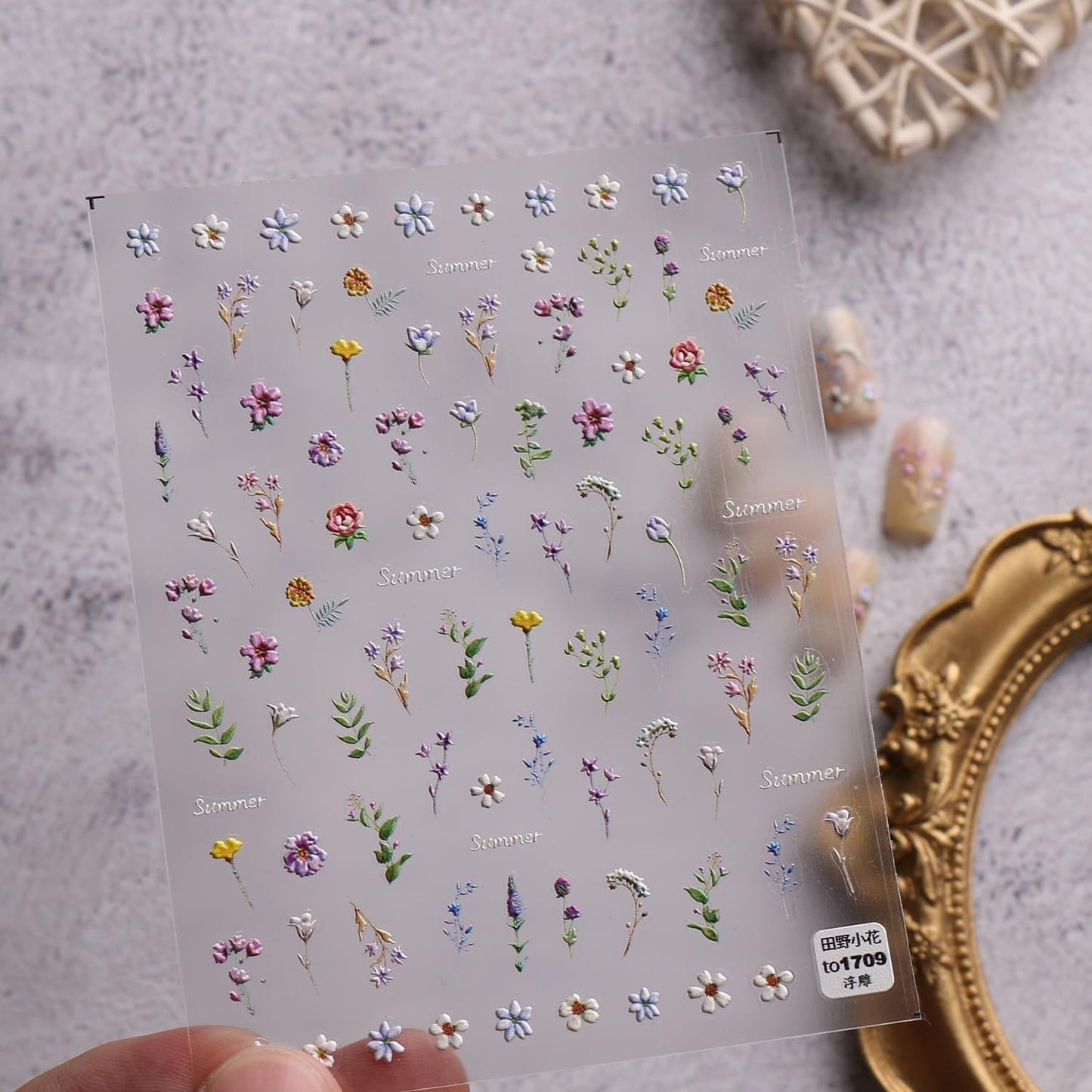 JMEOWIO 3D Nálepka na nehty Blume Frühling Summer Floral Nail Art Nálepka Selbtklebend Nagelaufkleber 5D Stereoskopická dekorace Nageldesign Zubehör 1 Blatt