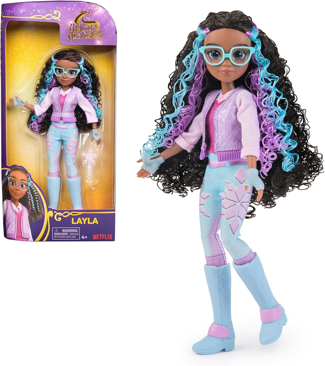 Unicorn Academy Deluxe Masked Ball Sophia – 24cm panenka z oblíbené série Netflix se 2 oblečky, klasickým oblékáním a hraním rolí, věk 4+ Naty Shop Dolls Layla Doll Dress Up