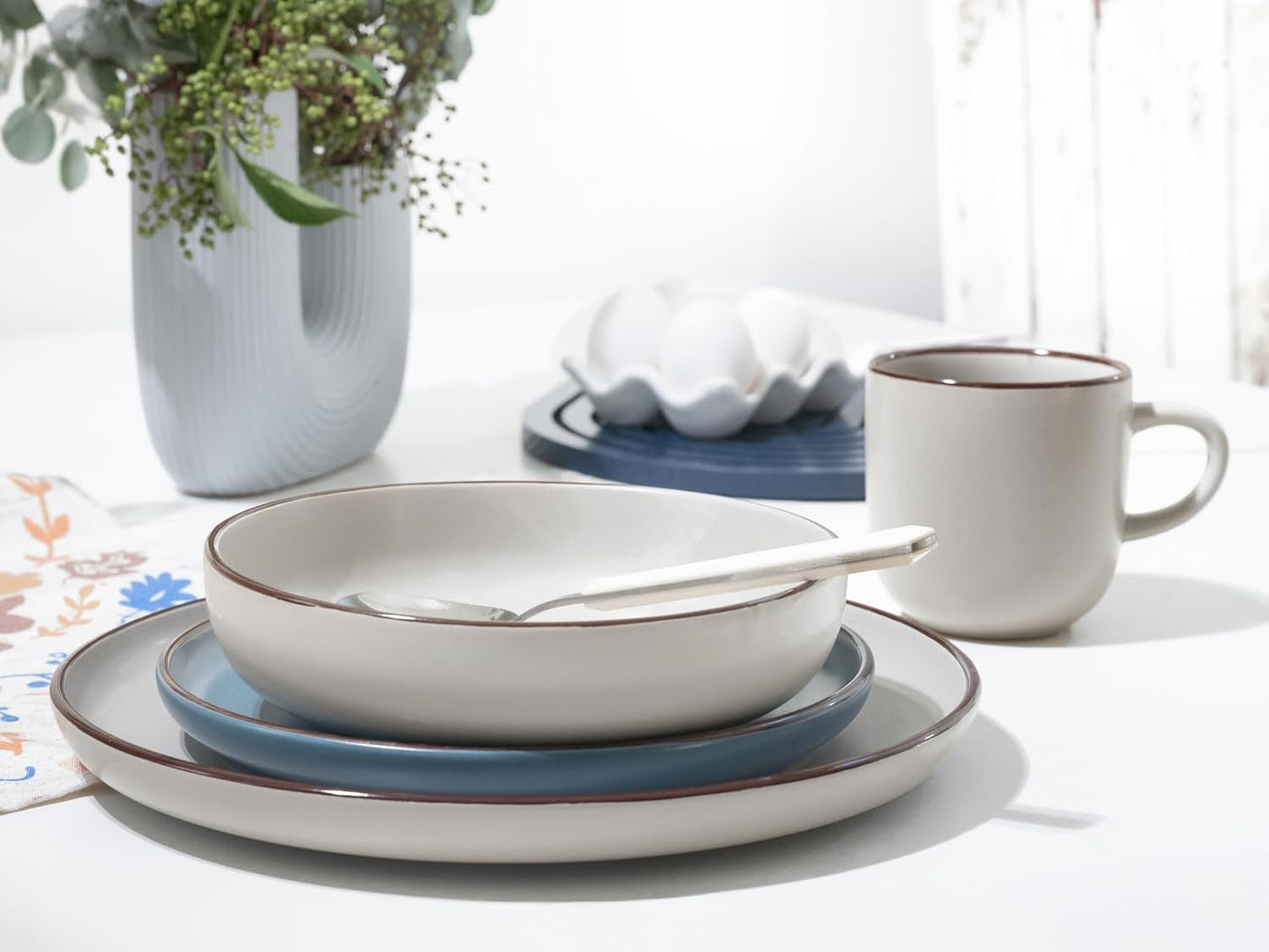 CreaTable, 21016, Modern Scandic Blue-Grey Series, 16dílná sada nádobí, Porcelánová kombinovaná služba, Vhodné do myčky a mikrovlnné trouby, Kvalitní výroba