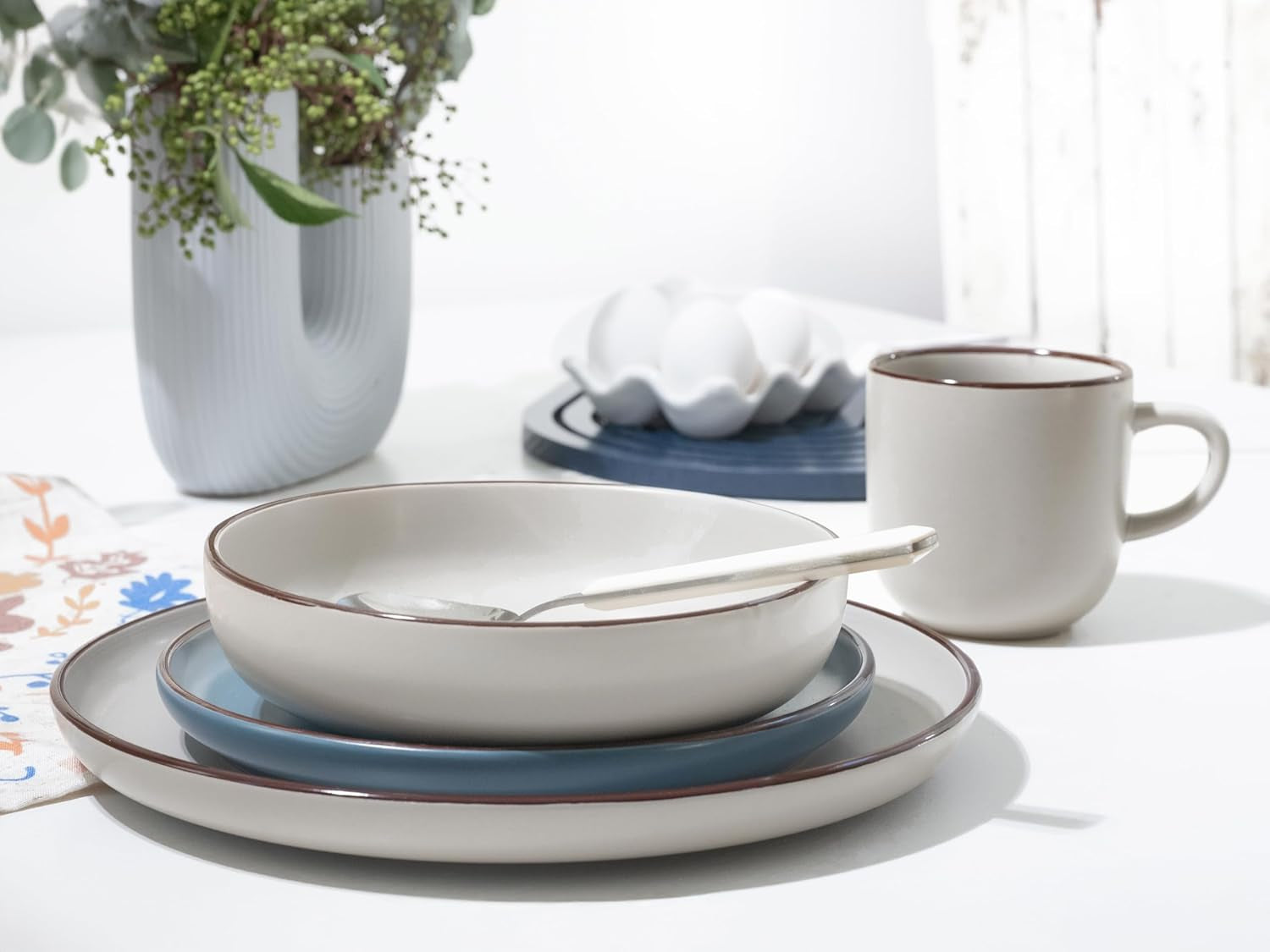 CreaTable, 21016, Modern Scandic Blue-Grey Series, 16dílná sada nádobí, Porcelánová kombinovaná služba, Vhodné do myčky a mikrovlnné trouby, Kvalitní výroba