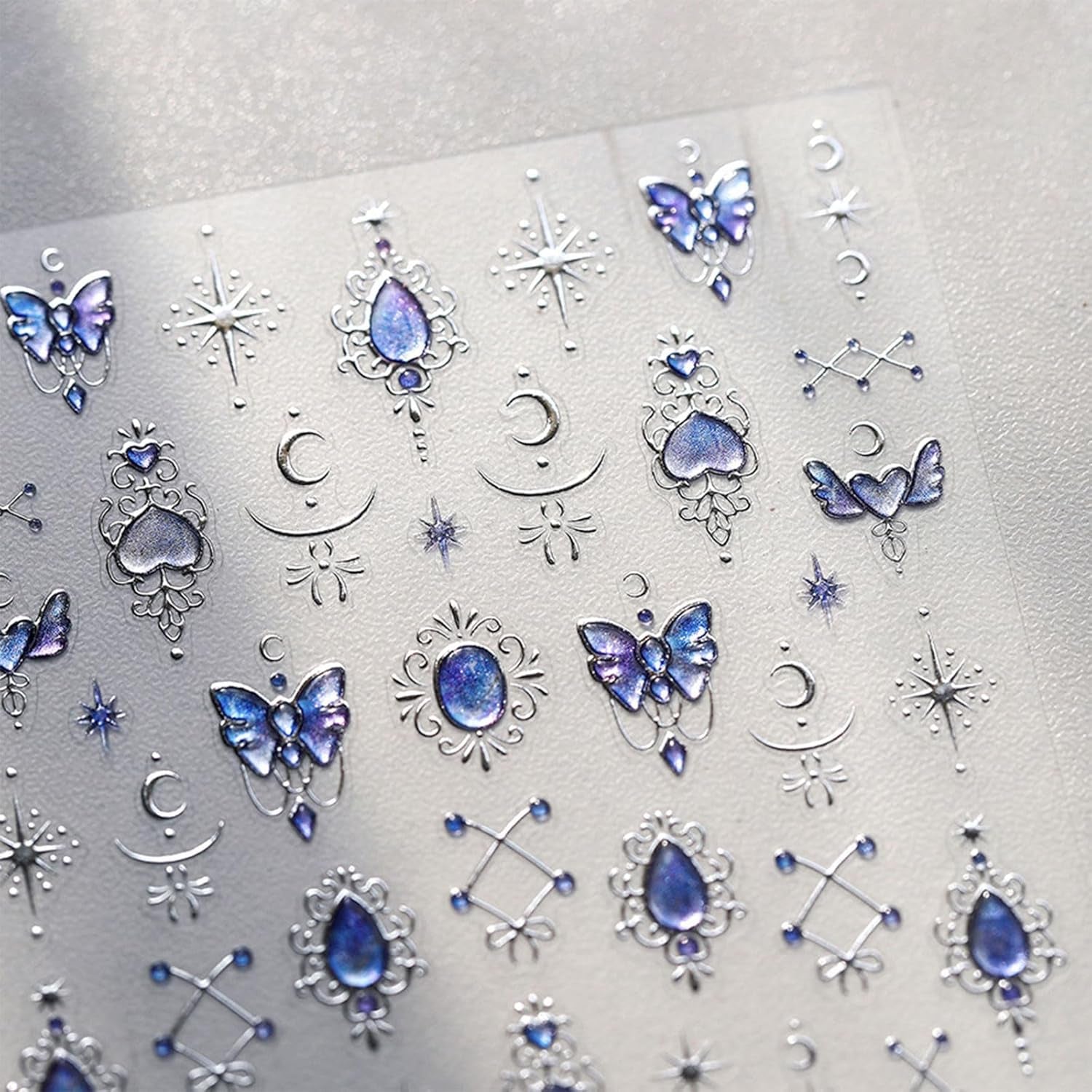 JMEOWIO 3D Nálepka na nehty Modrá Nálepka na nehty Selbstklebend Nagelaufkleber 5D Stereoskopický Mondstern Dekoration Nageldesign Zubehör 1 Blatt