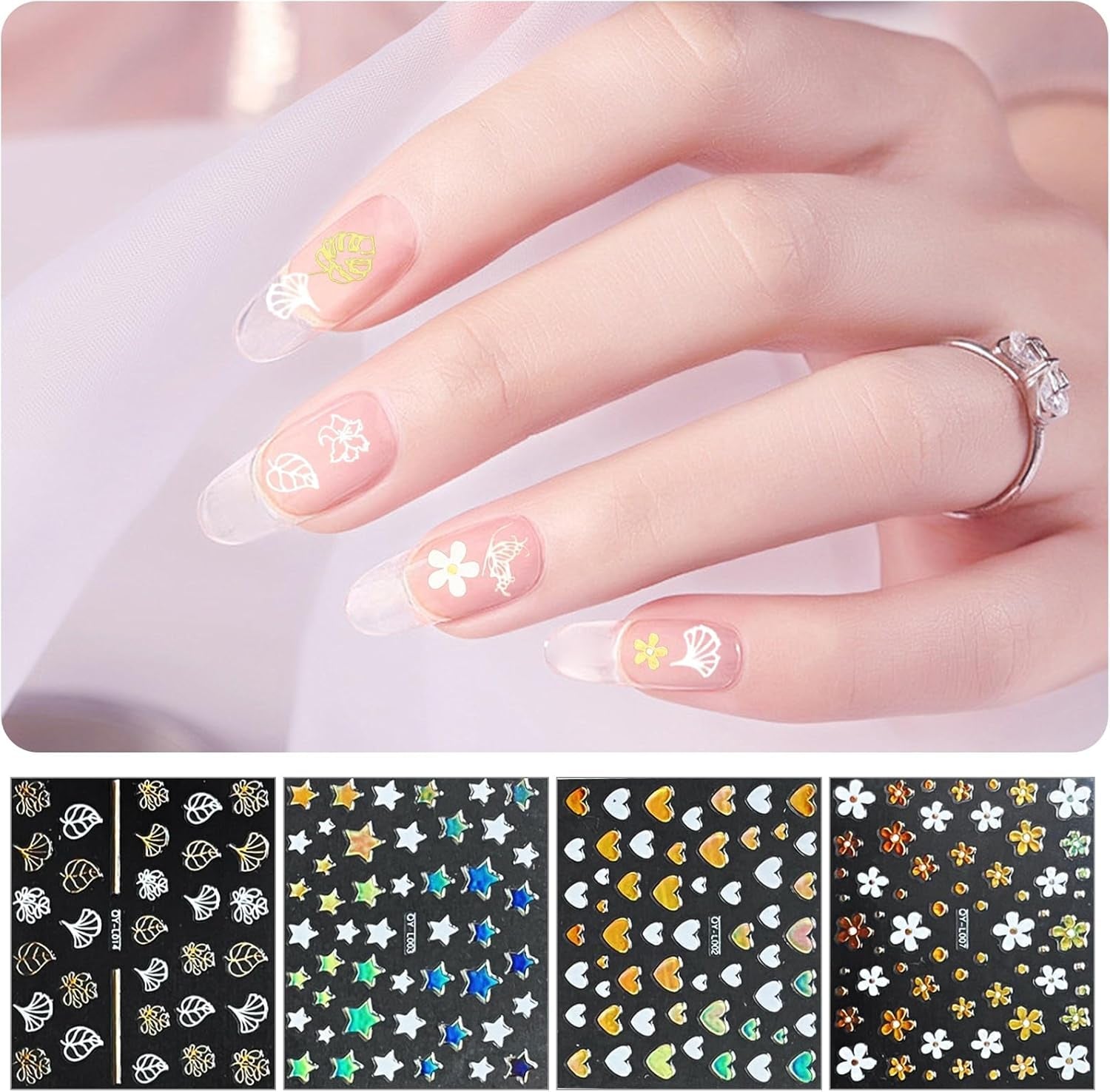 3D Nálepka na nehty Aurora 30 Blatt Gold Nálepka na nehty Selbstklebend Nagelaufkleber Holografisches Stern Herz Dekoration Nageldesign Zubehör