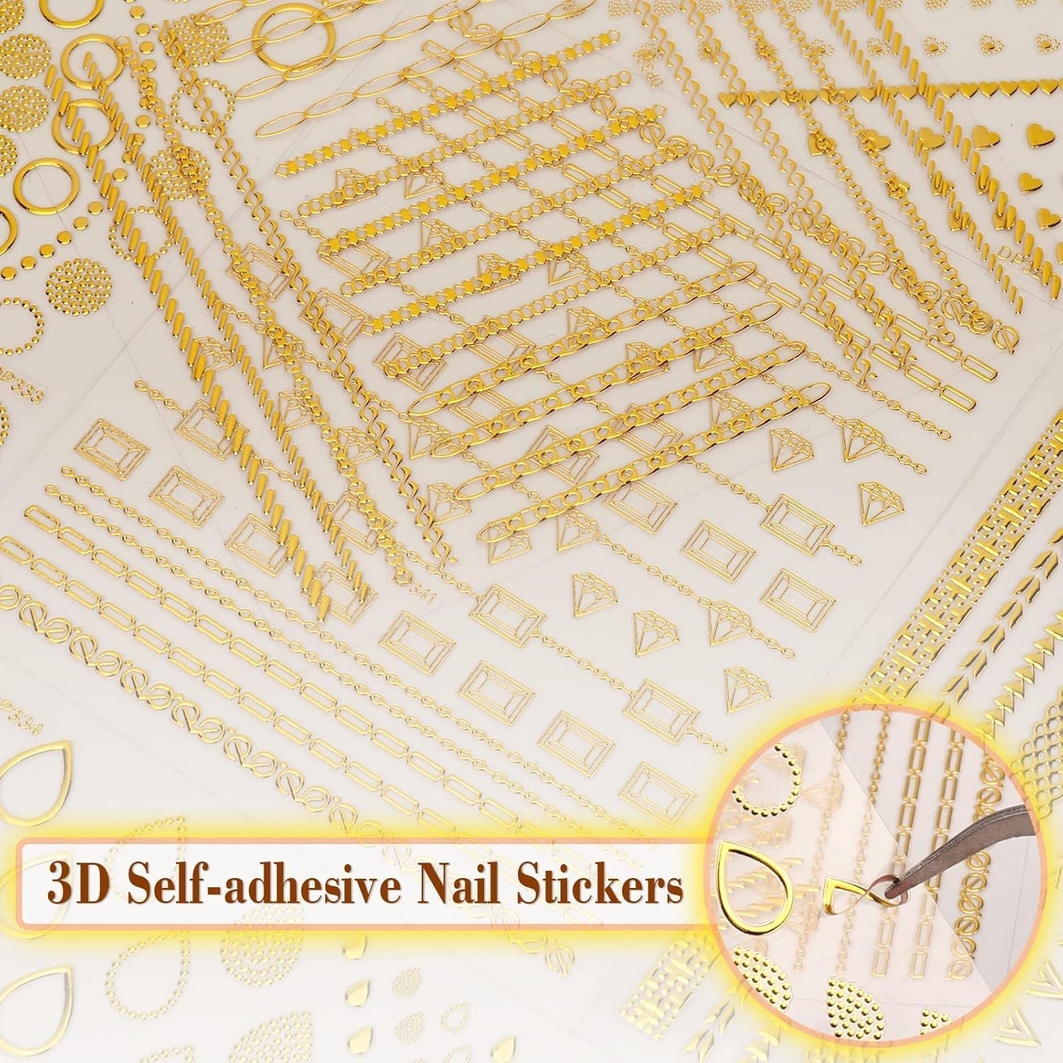 MWOOT 10 Sheets Gold Nálepka na nehty Abziehbilder Nálepka na nehty, 3D samolepicí nálepky na nehty Sada Linien Streifenband Design, Diy Metallisch Nailart Aufkleber Maniküre Zubehör Für Nagel Dekoration