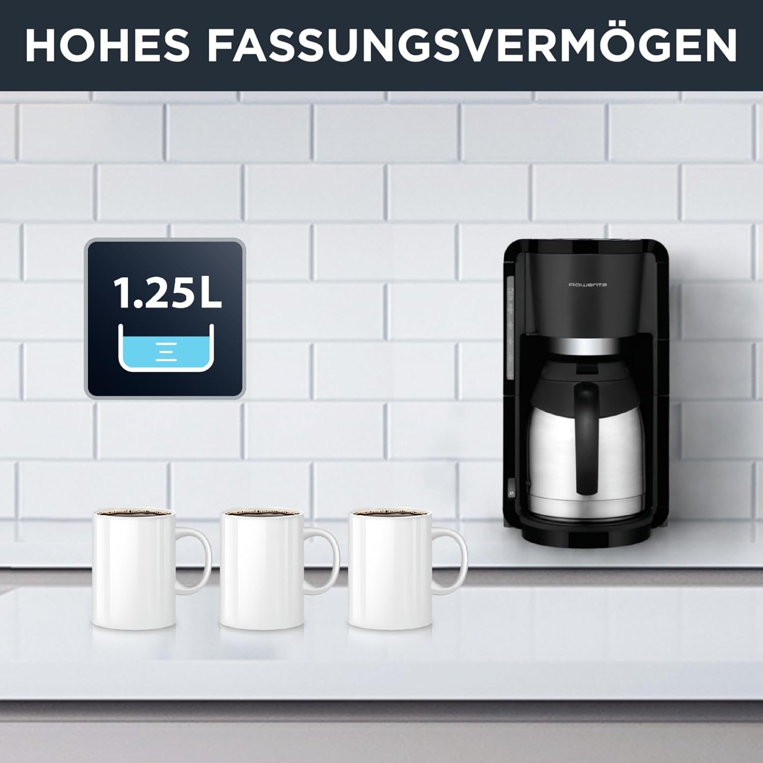 Espresso kávovar Rowenta Adagio, termokarafa z nerezové oceli, udrží kávu horkou až 4 hodiny, kapacita 10–15 šálků, kapacita 1,25 l, vyjímatelný koš na filtr, automatické vypínání, černá, CT3818