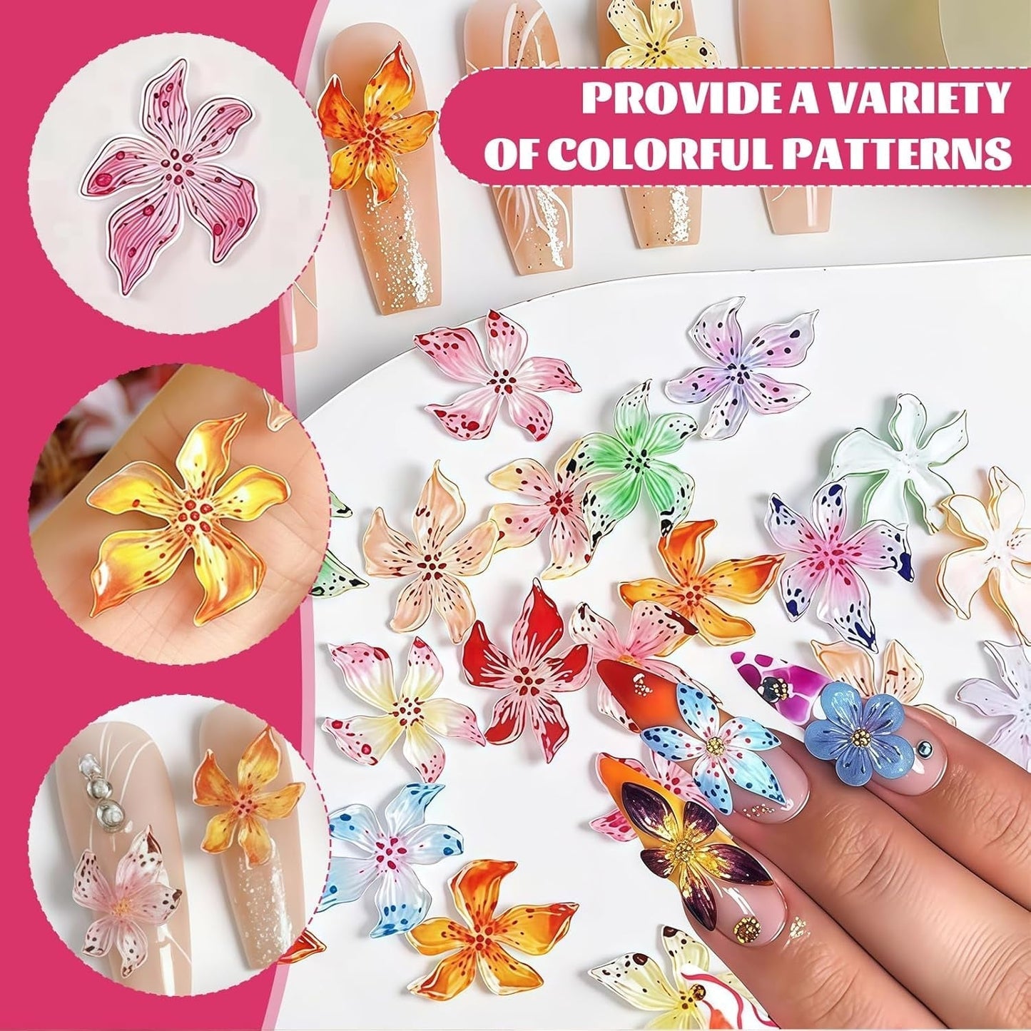 50 Stück 3D Blume Sada kousků na nehty, Bunte Nageldesign Zubehör, Nägel Charms Und Nagel Art Charms, Perfekt Für Nailart, Maniküre Dekoration Und DIY Nageldesign