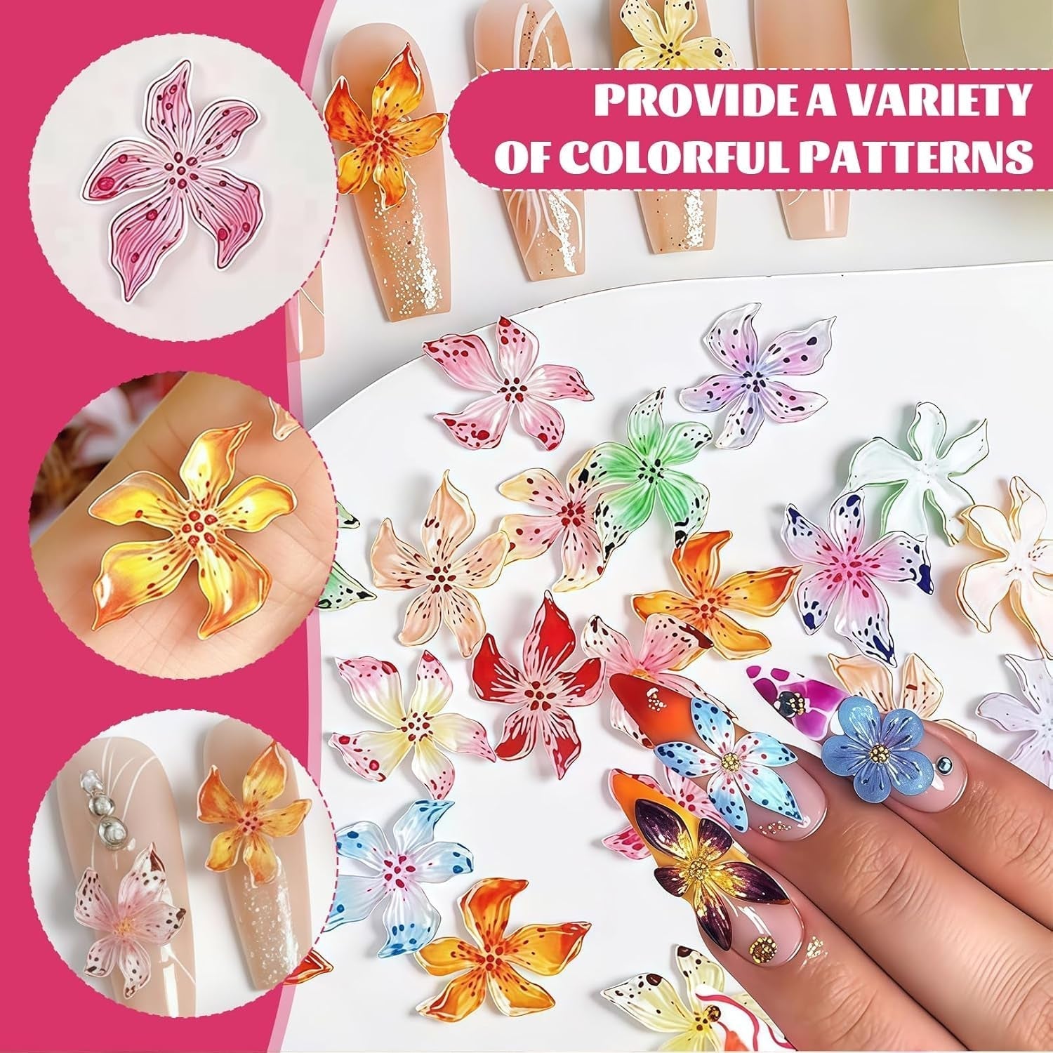 50 Stück 3D Blume Sada kousků na nehty, Bunte Nageldesign Zubehör, Nägel Charms Und Nagel Art Charms, Perfekt Für Nailart, Maniküre Dekoration Und DIY Nageldesign