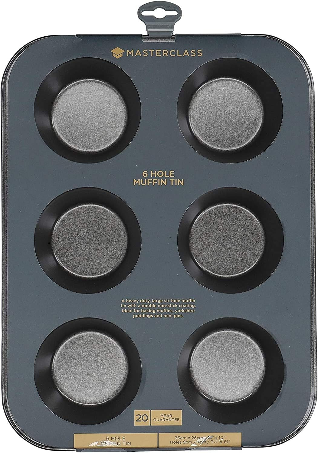 Masterclass Tiefes Muffinblech/Yorkshire Puddingform, 6-Loch-Form Mit PTFE-, PFOA- Und Bpa-Freier Antihaftbeschichtung, Robuster 1 Mm Kohlenstoffstahl, Grau, 35 X 26 Cm Formy a plechy na pečení Naty Shop