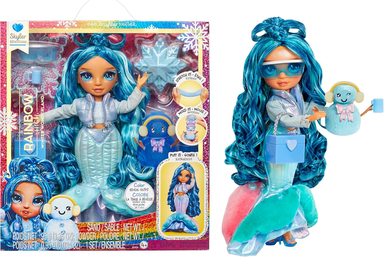 Rainbow High Winter Wonderland - Skyler (modrá) - 28 cm módní panenka se sadou sněhuláka, která hromadí vodu a hromadí vodu, vhodná pro děti od 4 do 12 let a sběratele Naty Shop panenky Skyler (modrá)