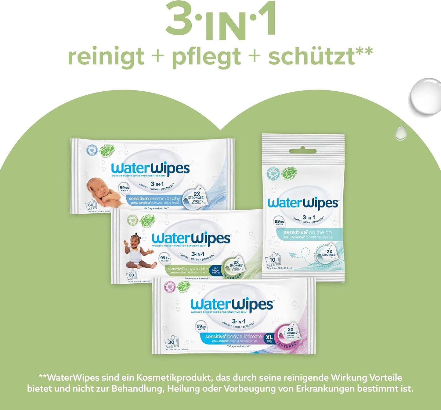 WaterWipes Sensitive+ vlhčené ubrousky pro kojence a batolata, počet 720 (12 balení), 3 v 1 čištění, péče, ochrana, 99,9 % vody, texturované čištění, bez parfemace