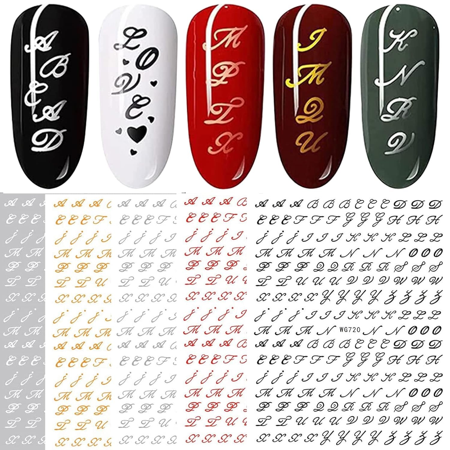 6 Blatt Nagelsticker Alte Alphabetzahlen Nagelaufkleber Selbtklebend Alte Briefe Nail Art Sticker Dekoration Nageldesign Zubehör