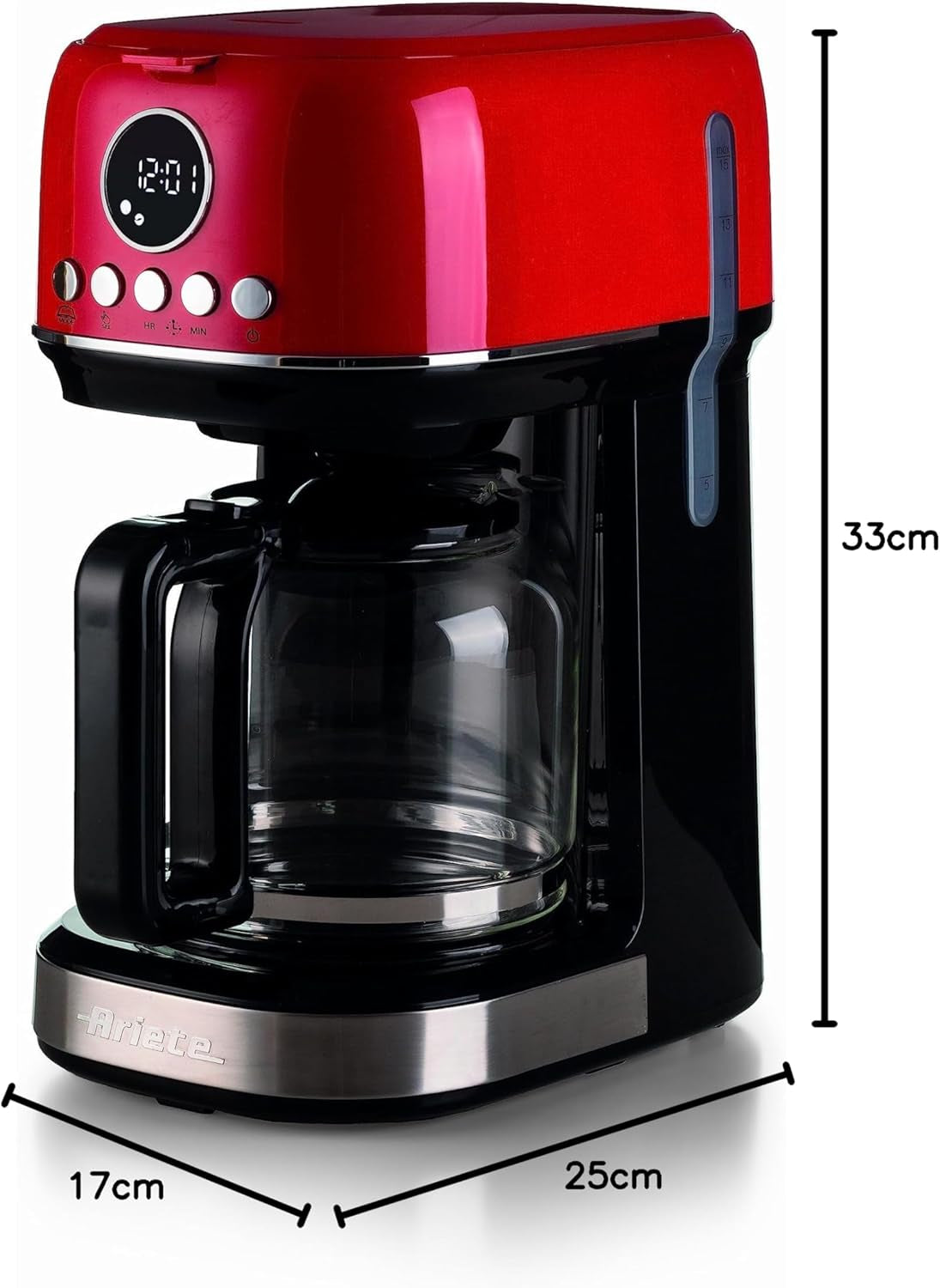 Espresso kávovar Ariete Moderna 1396 s filtrem pro přípravu americké kávy Až 15 šálků Skleněná karafa Topná deska LCD displej Vyjímatelné a omyvatelné filtry Bílé