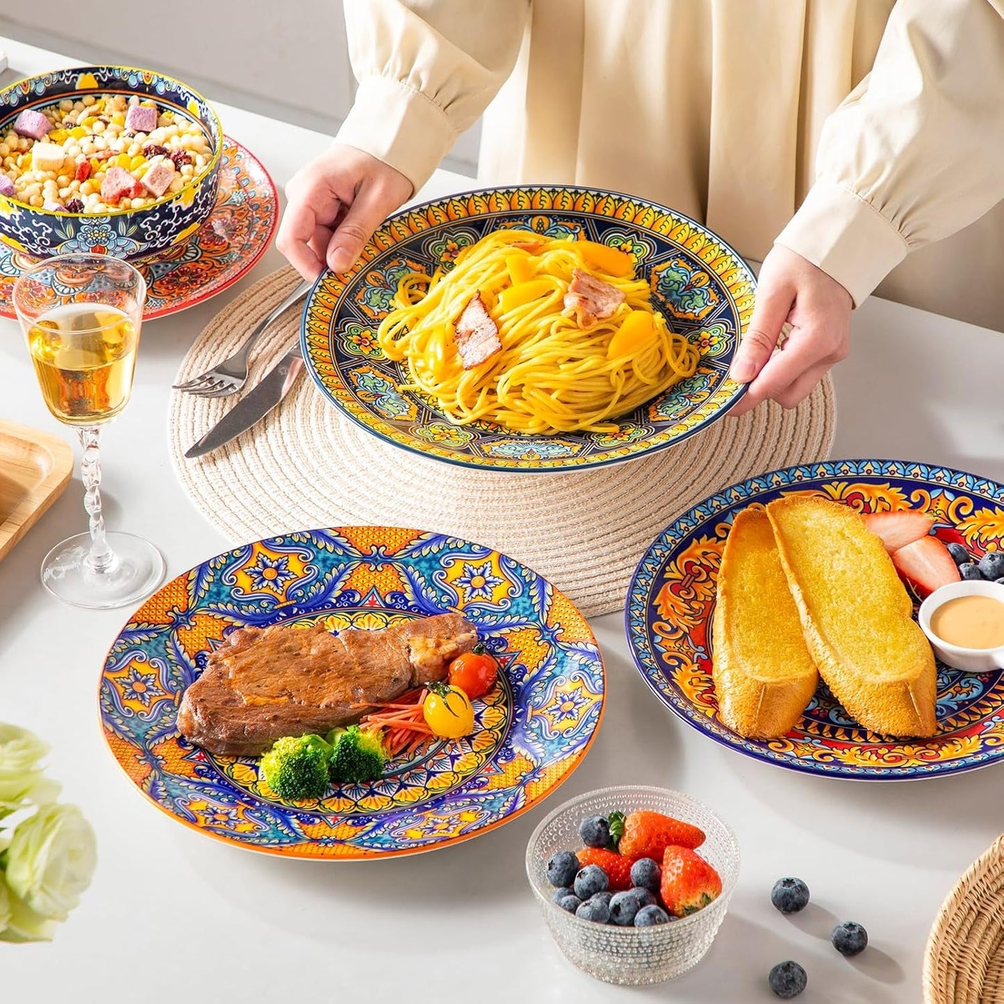 Jídelní sada pro 6 osob, talířová sada vancasso KRVI pro 6 osob, talířová sada Ø 27 cm, vhodná do myčky a mikrovlnné trouby, talíře na těstoviny, snídaňové talíře, dortové talíře