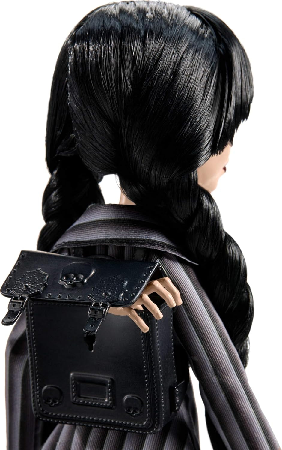 Monster High Wednesday Puppe and Accessoires, Wednesday Addams Sammelfigur in Nevermore Academy Uniform s Eiskaltem Händchen und Rucksack, Puppenständer, HXJ04