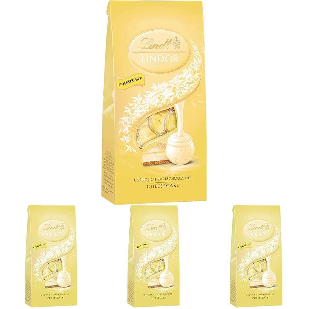 Lindt LINDOR čokoládové tvarohové kuličky | 137g sáček | Mléčná čokoláda s tvarohovou náplní rozplývající se v ústech | Čokoládový dárek | Čokoládový dárek | LINDOR 75 let (balení 4 ks)