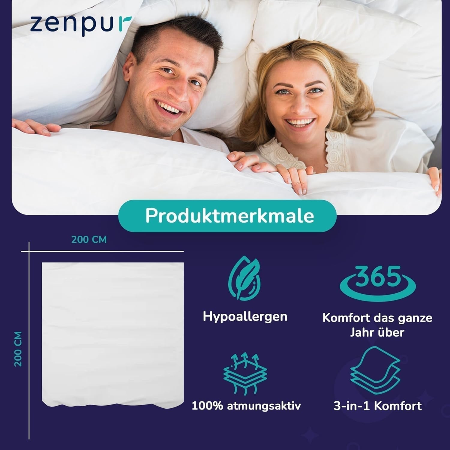 Prémiová peřina 200X200Cm 4 roční období, peřina pro všechna roční období 200X200 - teplá v zimě a chladivá v létě, 2 kombinovatelné povlaky na přikrývky 200X200 Peřiny a přikrývky Naty Shop