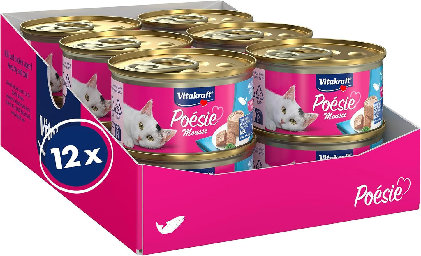Vitakraft Poésie Mousse, mokré krmivo pro kočky, provzdušněná pěna, s lososem, bez přidaného cukru a obilovin (12 x 85 g)