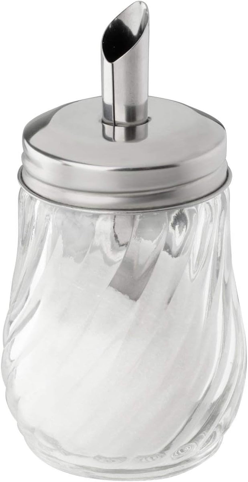 FMprofessional 160ml dávkovač cukru FLEURETTE, skleněná nádoba, nádobka pro snadné dávkování, nádobka pro různé příležitosti, vysoce kvalitní nádobka (barva: stříbrná), množství: 1 kus