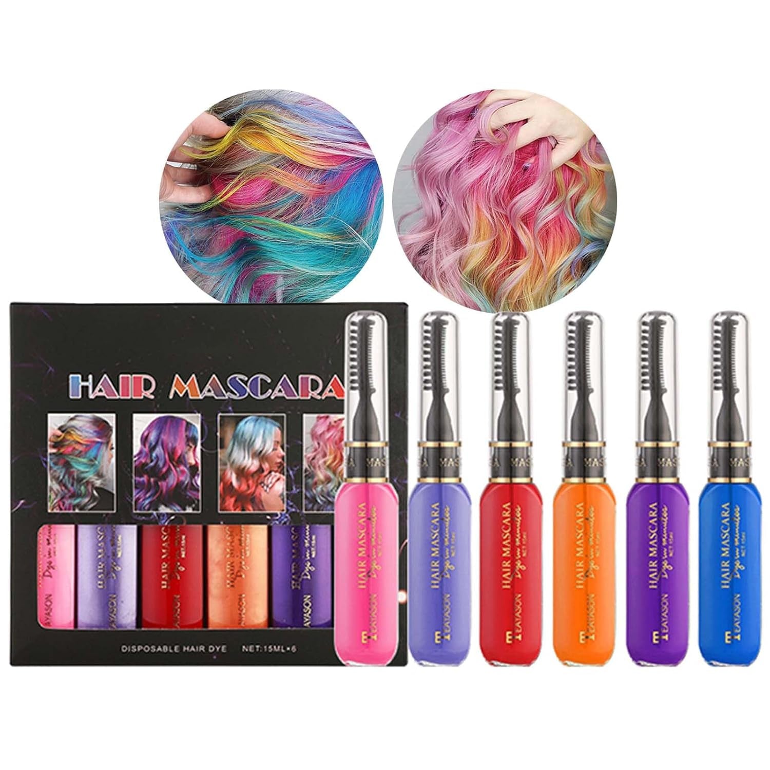 Okamžitá barva na vlasy 6 barev Dočasná řasenka na vlasy pro dívky a ženy Smývatelná barva na vlasy Chalk Rainbow Hair Mascara Barva na vlasy pro karneval Halloween Cosplay Party Narozeniny (A) Barva na vlasy Naty Shop A 90 ml (1 balení)