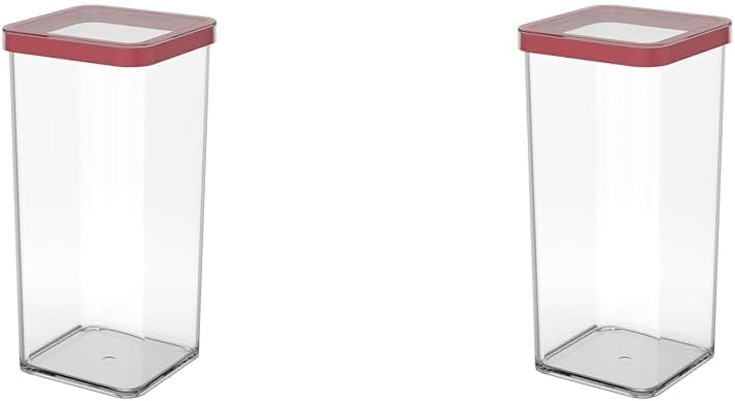 Sada 5 dóz Rotho Loft s víčky, různé velikosti, potravinářský plast (PP), bez obsahu BPA, čirý/červený, (21,4 x 21,4 x 23,5 cm) Naty Shop boxy na skladování potravin 1,5 l (2 balení)
