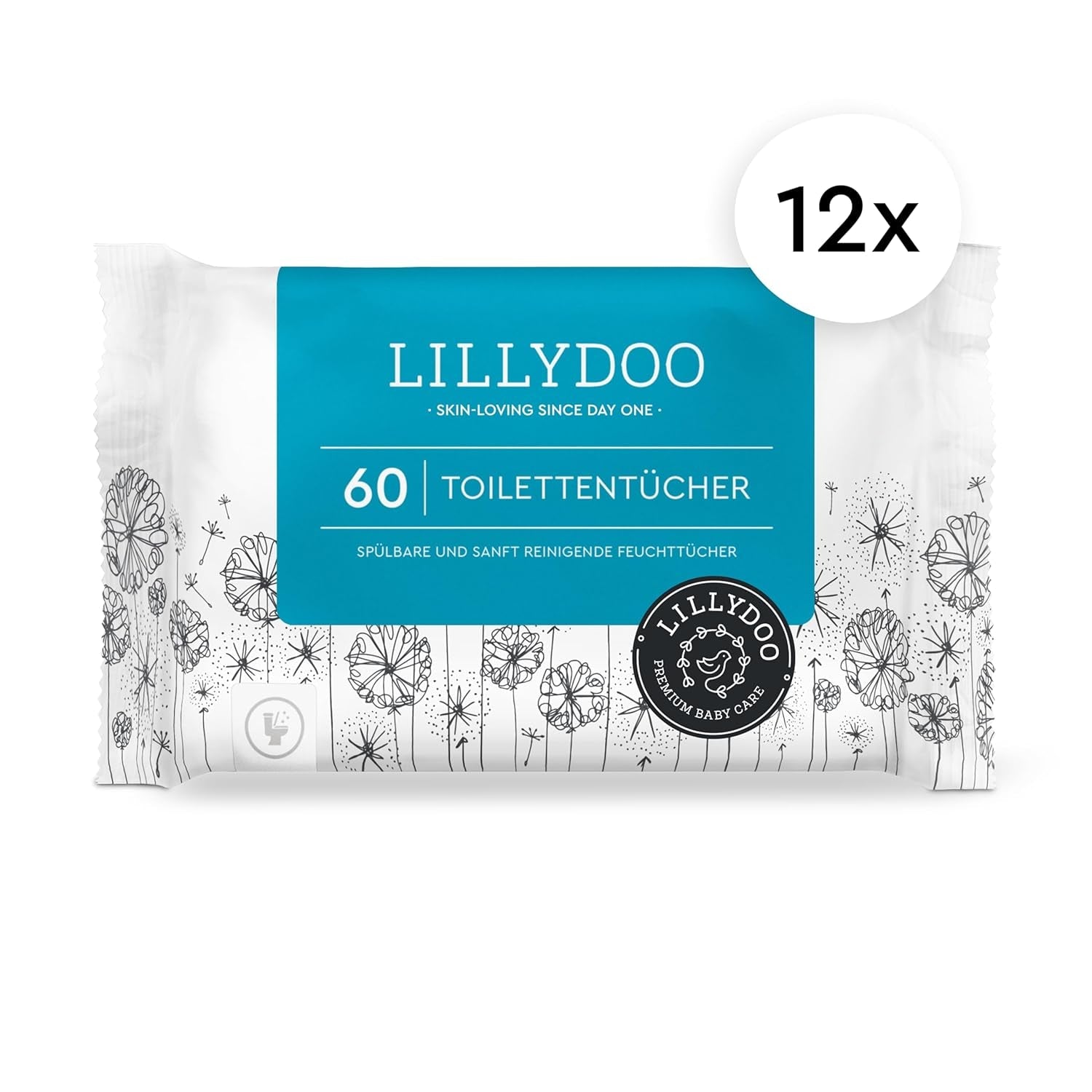LILLYDOO toaletní vlhčené ubrousky 720 ks (12 x 60) 100% splachovací ubrousky bez plastu bez parfemace