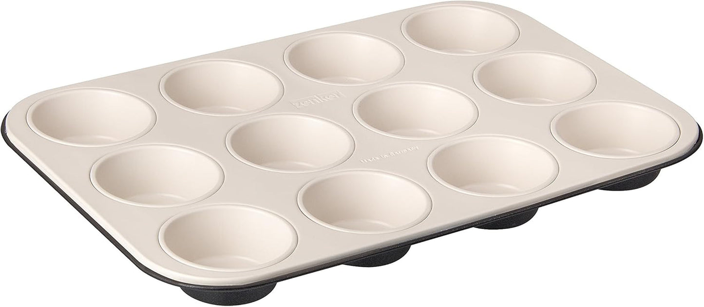 Zenker 12 muffinů, průměr Ø 7 cm CREME NOIR, Plech na muffiny s nepřilnavým povrchem vyztužený keramikou Formy a plechy Naty Shop