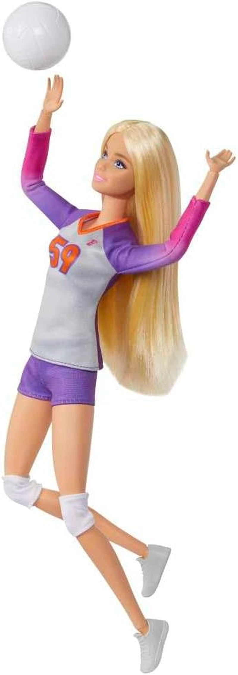 Barbie Made to Move - Volejbalová panenka s tričkem a míčem - 22 kloubů pro realistickou hru, včetně volejbalového a sportovního vybavení, HKT72