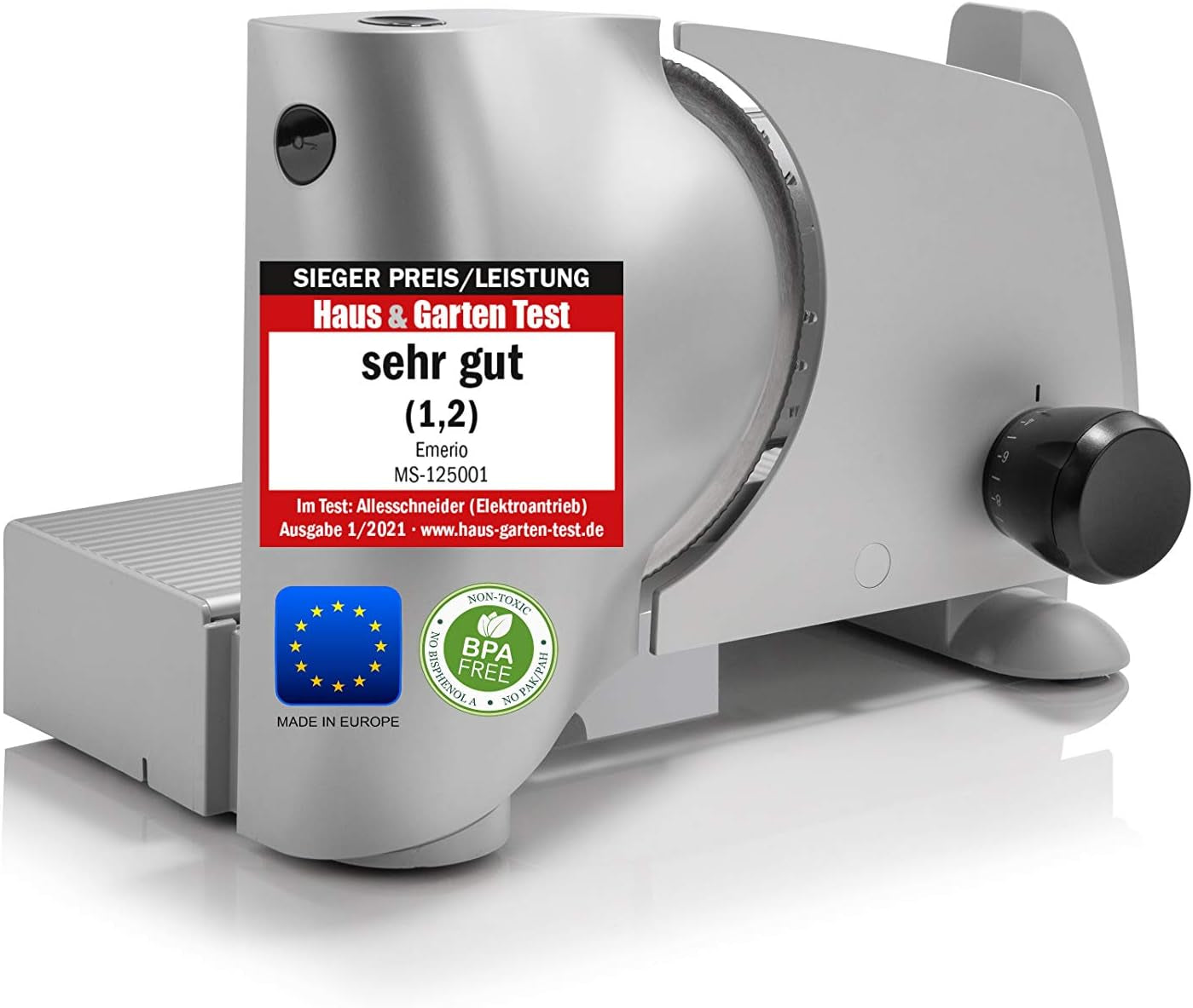 Emerio víceúčelový kráječ "Made in EU" MS-125000, čepel z nerezové oceli vyrobena v Německu, nastavitelná 0-17 mm, 100 W Naty Shop Single Slicers a Slicers Silver